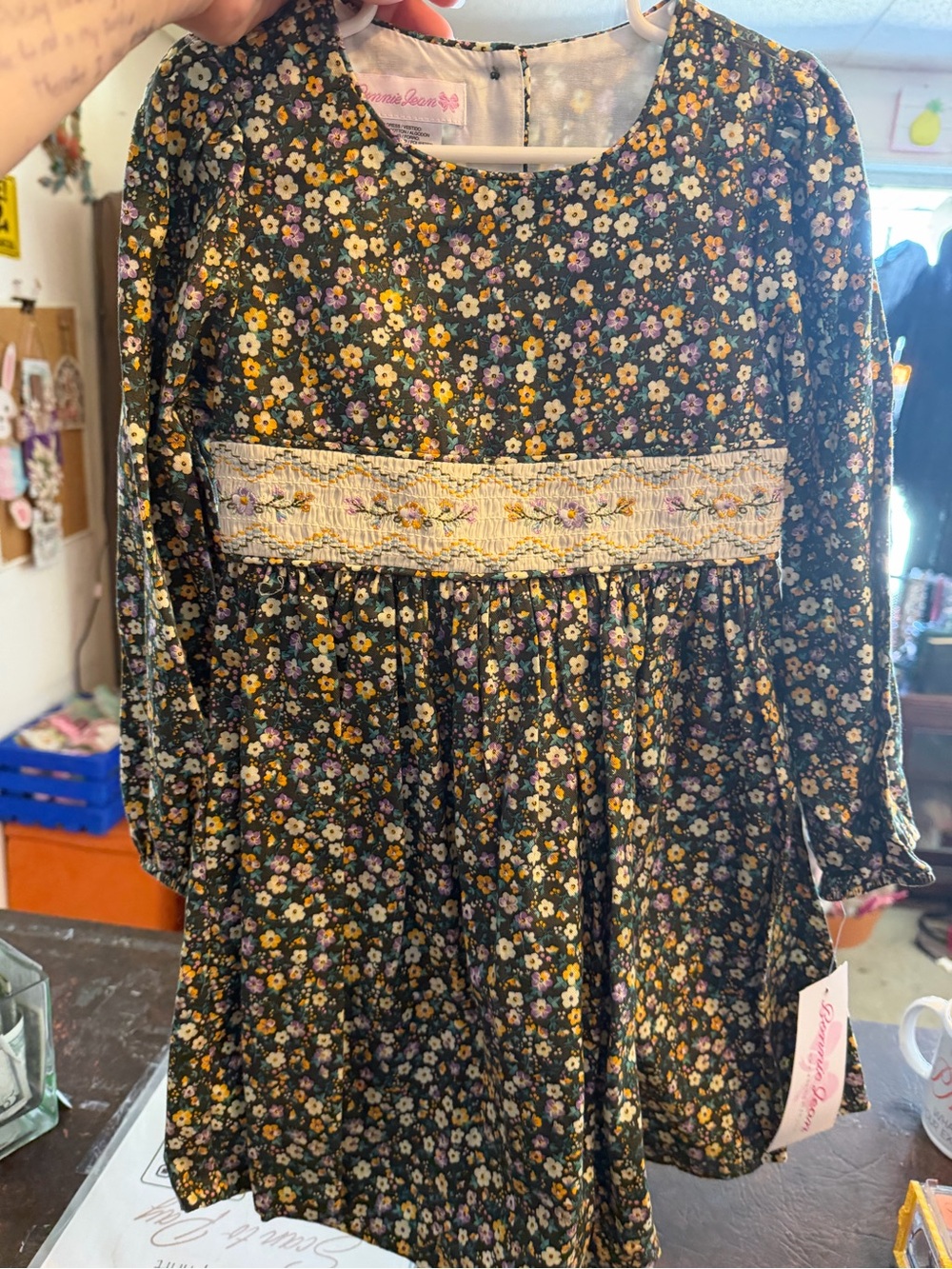 NWT Bonnie Jean Girls Size 5 Floral Long Sleeve Smocked Cotton Dress